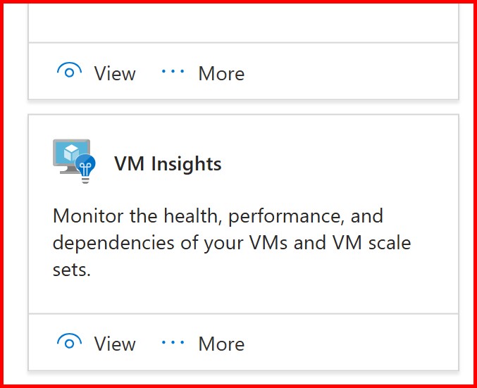 Picture showing the VM insights section of the Monitor service